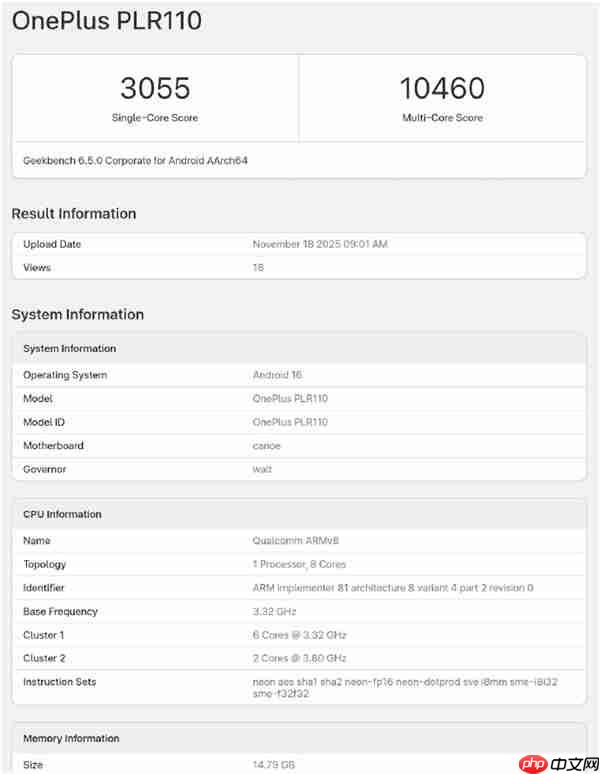 一加Ace 6T首发！高通第五代骁龙8首个跑分来了 多核超越骁龙8至尊版