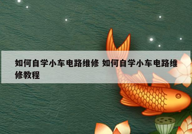 如何自学小车电路维修 如何自学小车电路维修教程